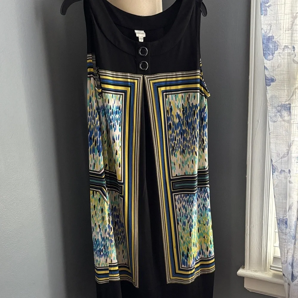 Black Sleeveless Dress with Geometric Print